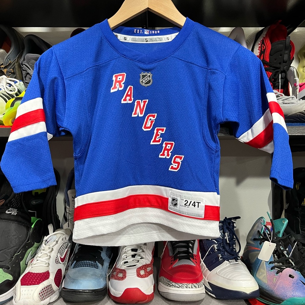 NHL Rangers Kids Lundqvist Blue Jersey with Red and White Details